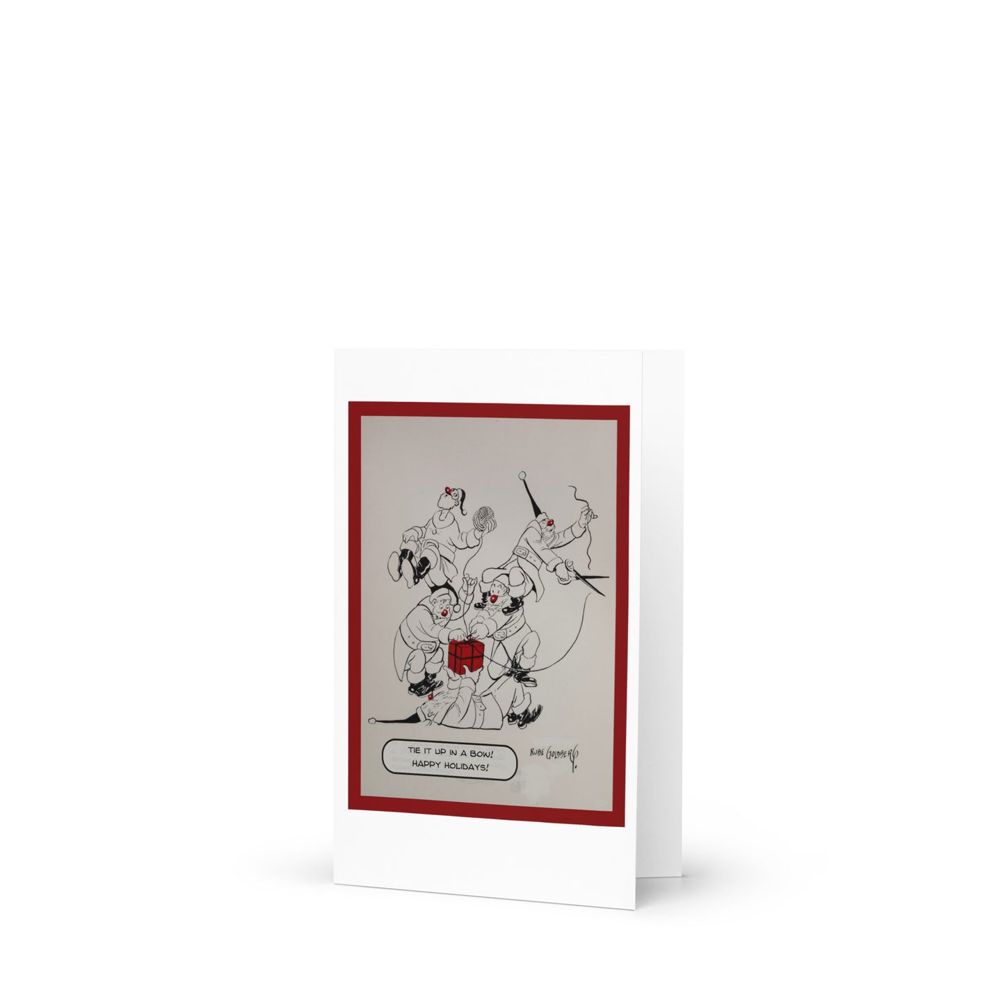 Holiday Wrapping Rube Goldberg Illustrated Card