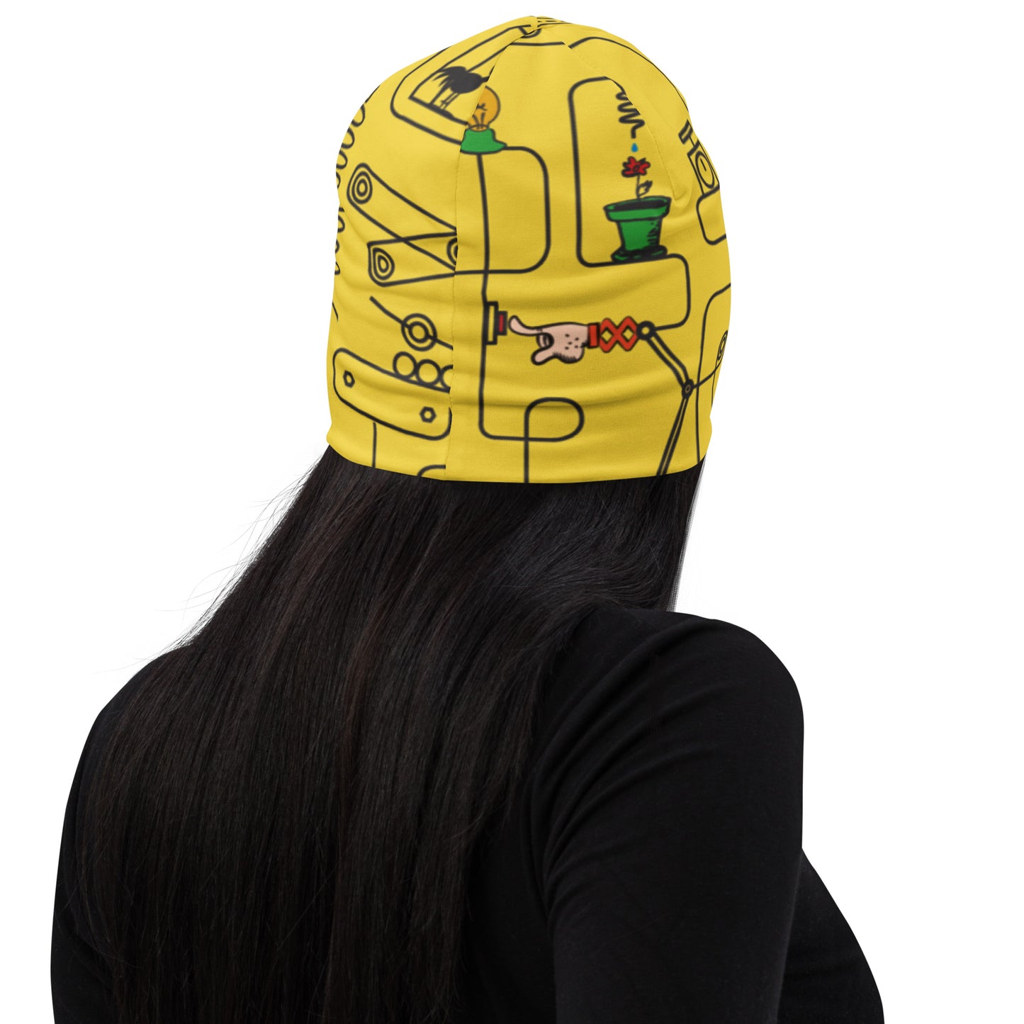Rube Machines Pattern Yellow Beanie