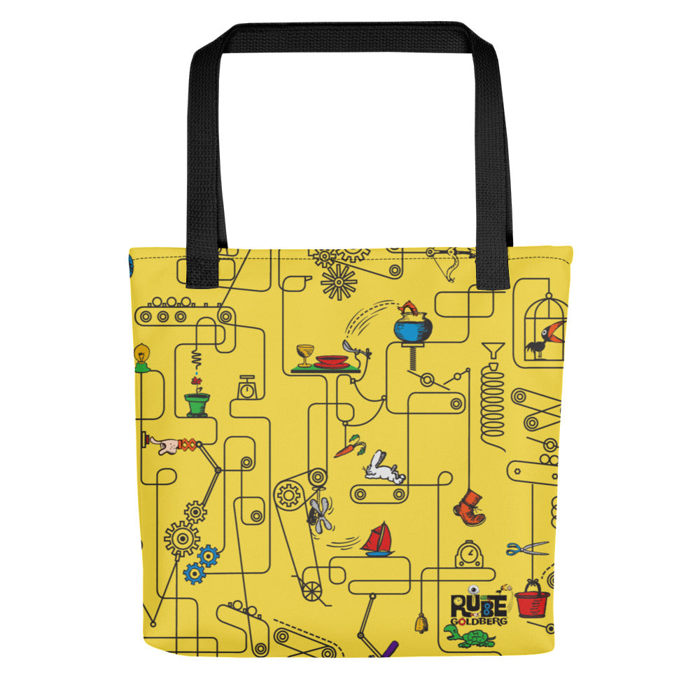 Rube Machines Pattern Yellow Tote Bag