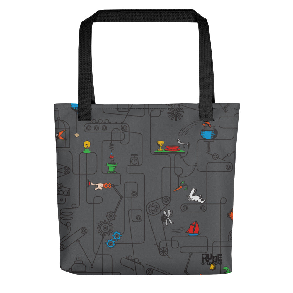 Rube Machines Pattern Charcoal Tote Bag