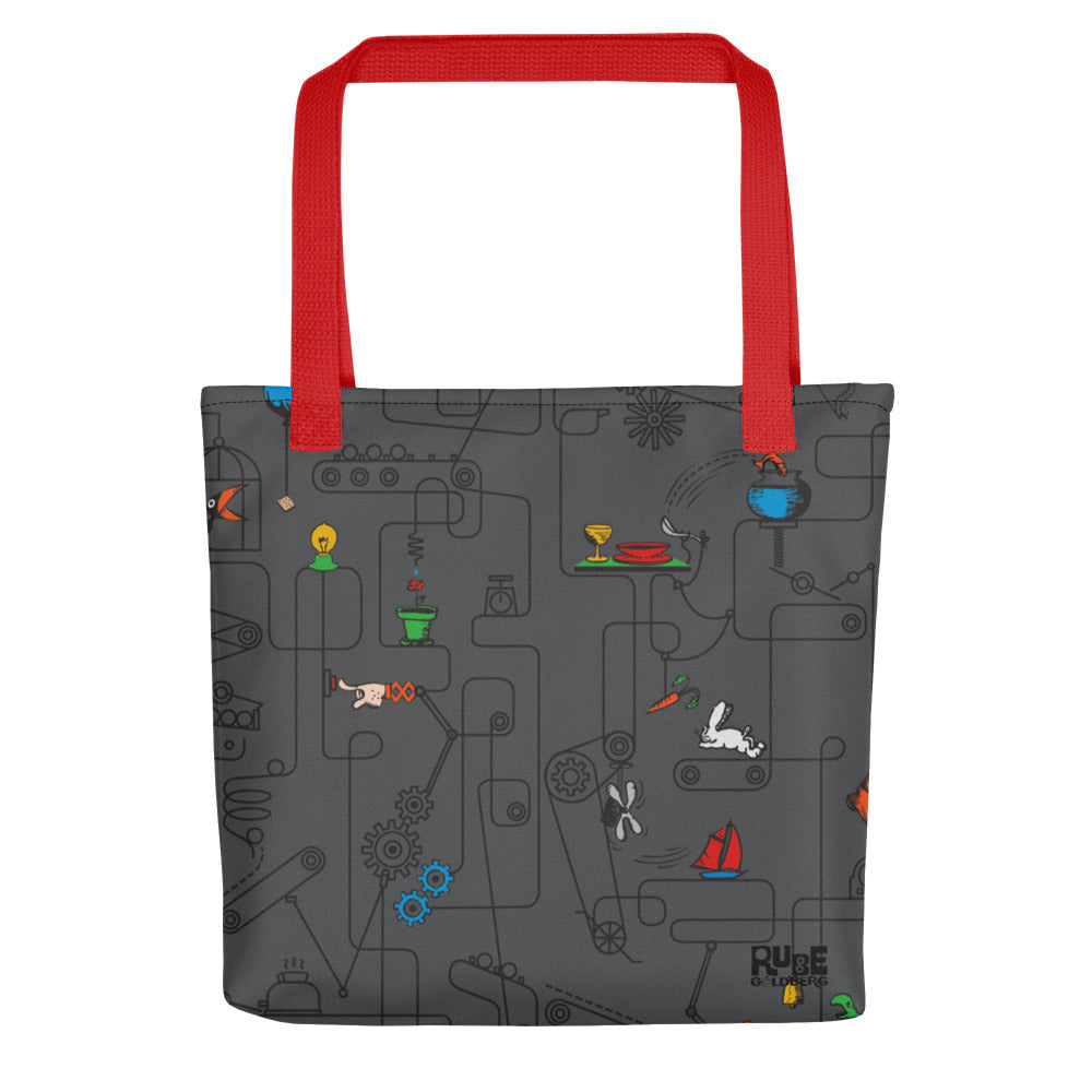 Rube Machines Pattern Charcoal Tote Bag