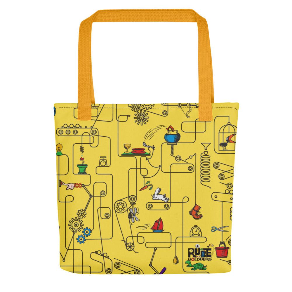 Rube Machines Pattern Yellow Tote Bag