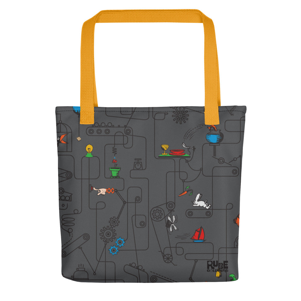 Rube Machines Pattern Charcoal Tote Bag