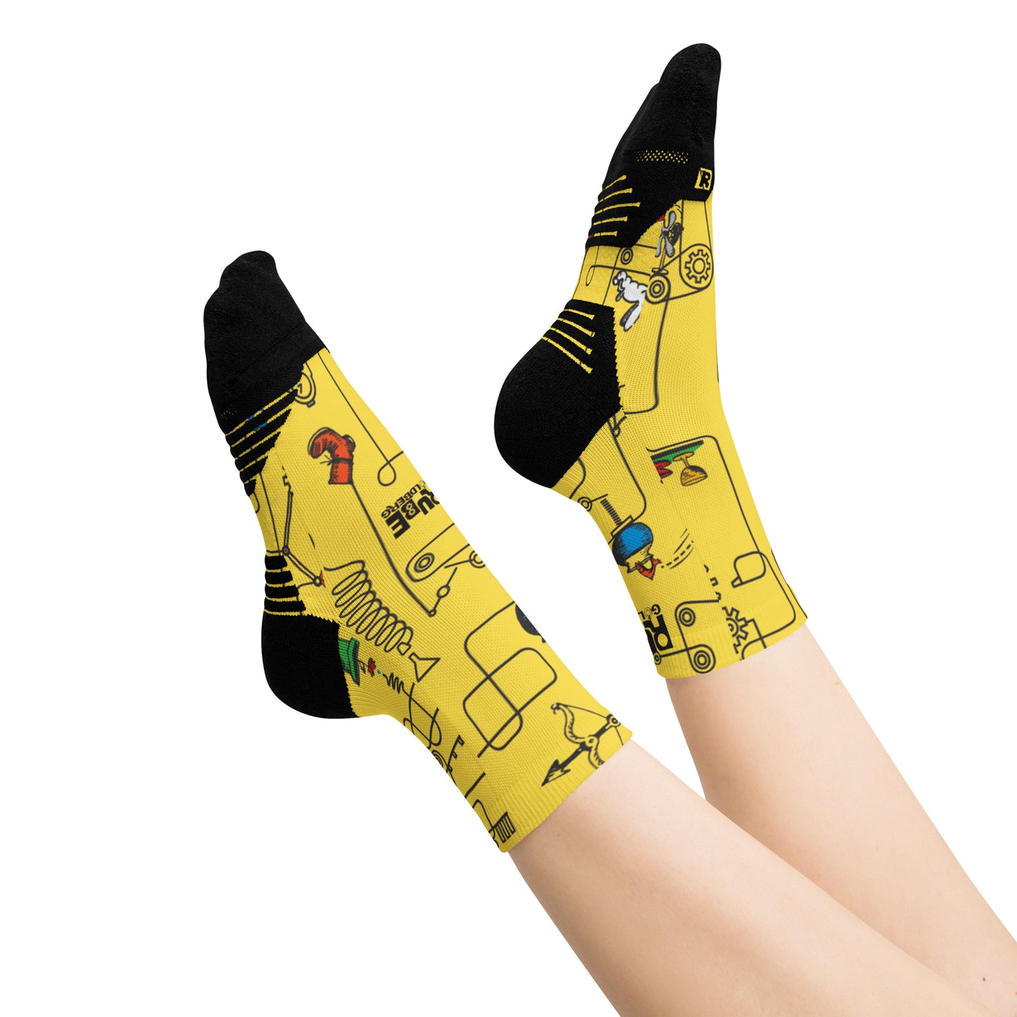 Rube Machines Pattern Yellow Crew Socks