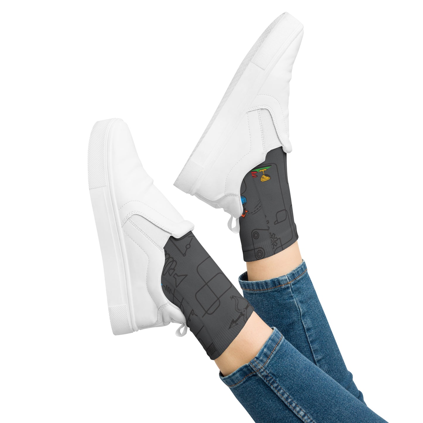 Rube Machines Pattern Charcoal Crew Socks